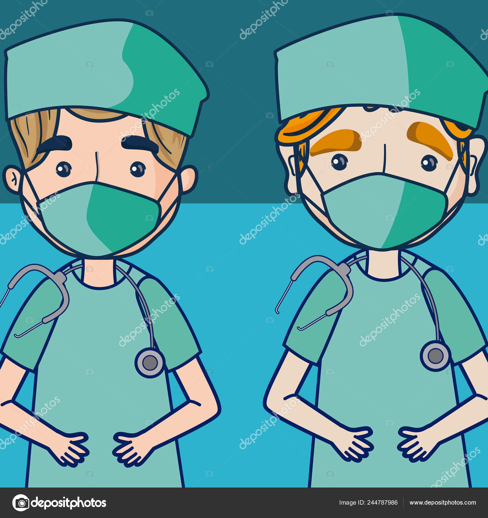 Médicos Equipe Médica Desenhos Animados Sobre Fundo Azul Vetor Ilustração  imagem vetorial de stockgiu© 244787986